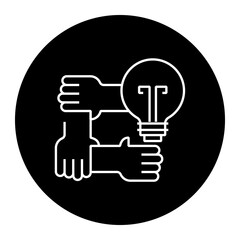 Light bulb with connected hands representing teamwork, community-driven solutions, and inclusive innovation