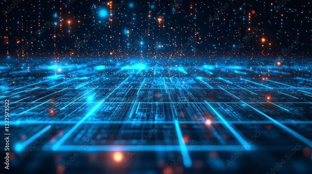 Poster digital matrix: a vibrant and intricate depiction of a digital matrix, with lines of luminous blue a