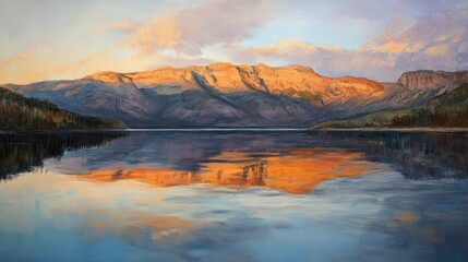 Fototapeta premium Beautiful mountain landscape reflected on a calm lake surface