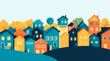 Cute colorful flat style house village symbol real estate cottage and home design residential colorful building construction vector illustration.