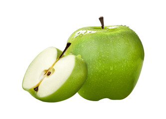 Green apple and slice isolated on white background. Clipping path included.