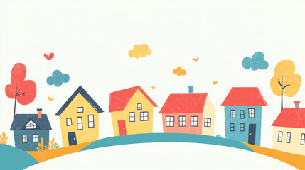 Cute colorful flat style house village symbol real estate cottage and home design residential colorful building construction vector illustration.