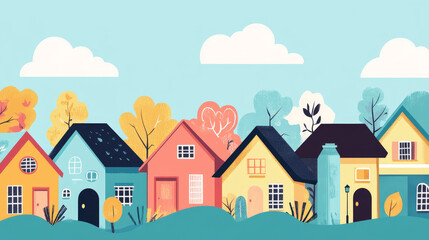 Naklejka premium Cute colorful flat style house village symbol real estate cottage and home design residential colorful building construction vector illustration.
