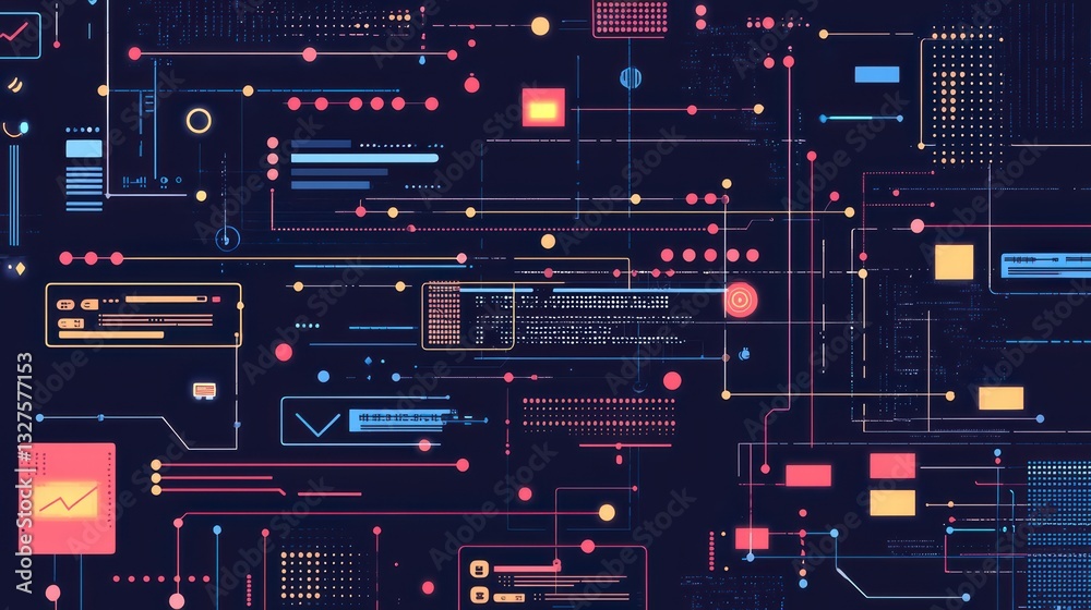 Poster digital circuitry: futuristic design of interconnected digital circuits. illustrates the essence of 