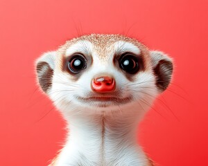 Meerkat smiles on red backdrop for children's educational content