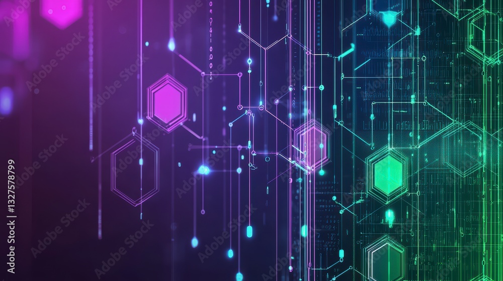 Poster digital hexagons: a vibrant digital representation of interconnected hexagons and lines, symbolizing