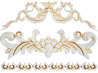 White ornament, gold patina, white backgroun, Isolated
