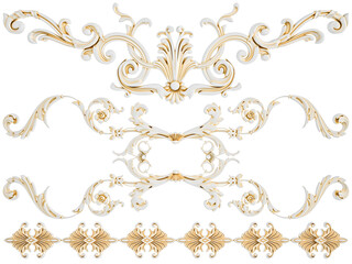 White ornament, gold patina, white backgroun, Isolated
