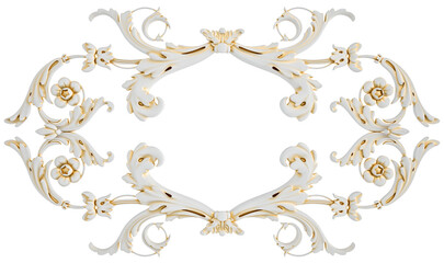 White ornament, gold patina, white backgroun, Isolated
