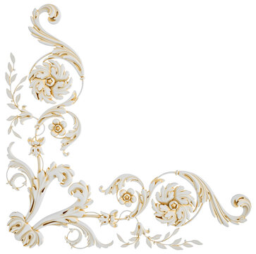 White ornament, gold patina, white backgroun, Isolated
