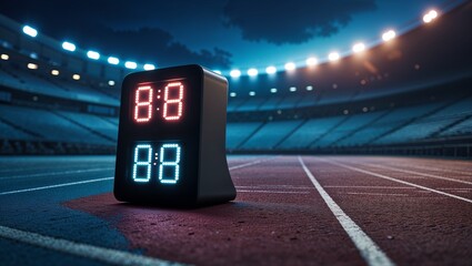 Stadium Scoreboard Displaying High Score at Night