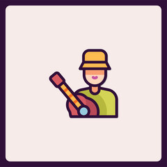 A Vibrant Cartoon Man Plays an Acoustic Guitar Icon Illustration