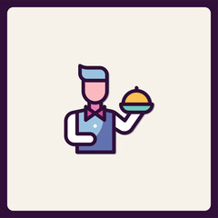 Stylized waiter icon with tray service design, modern gastronomy profession