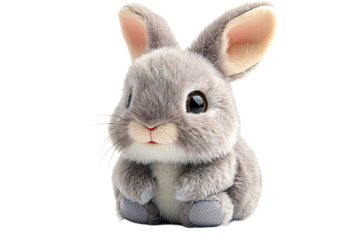 Soft gray bunny with big eyes on transparent background
