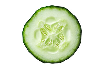 A close-up of a cucumber slice, isolated on white transparent background. Concept of freshness and health.