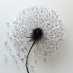 Obraz premium stylish and minimalist dandelion in black and white. Its fluffy seeds seem to fly through the air, creating an effect of lightness and movement. 