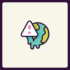Global warning sign melting earth icon conveying climate change urgency