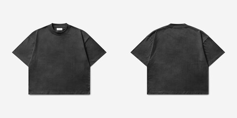 washed black boxy fit tees front and back side isolated on white background