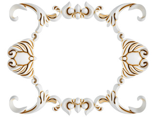 White ornament, gold patina, white backgroun, Isolated
