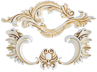 White ornament, gold patina, white backgroun, Isolated
