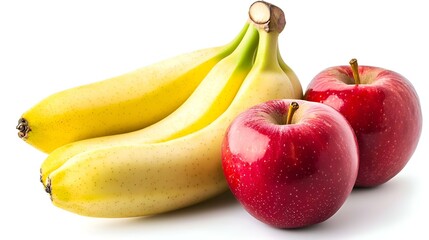 Banana and apple isolated on white background