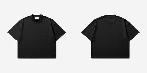 black boxy fit tees front and back side isolated on white background