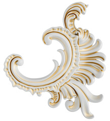 White ornament, gold patina, white backgroun, Isolated
