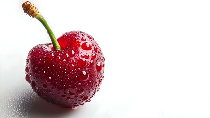 Red Cherry with water droplets isolated on white