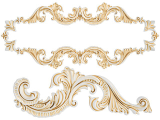 White ornament, gold patina, white backgroun, Isolated
