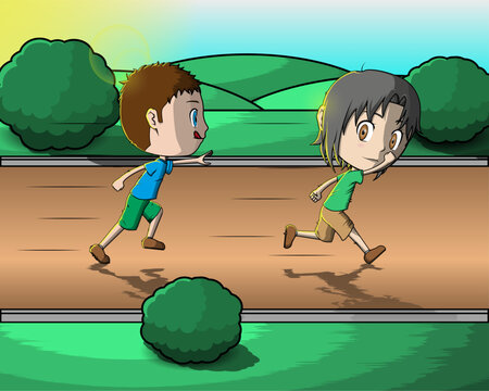 Crian&ccedil;as brincando de correr no campo