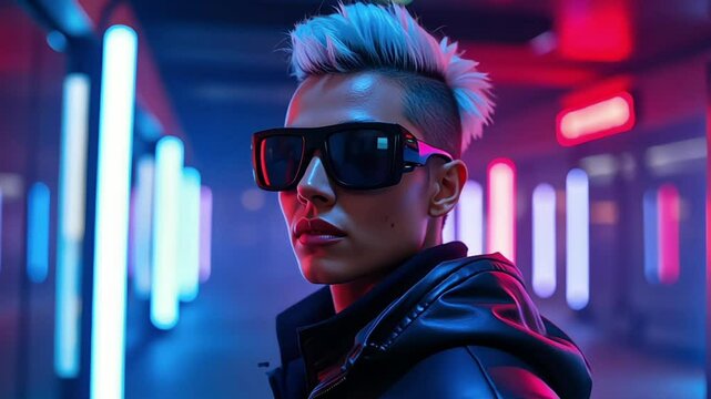 Trendy Person with Short Hair and Futuristic Sunglasses