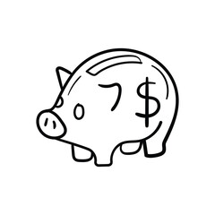 Piggy Bank hand draw doodle  Vector icon