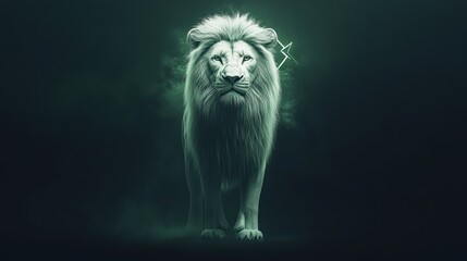 Fototapeta premium Majestic White Lion, Dark Background, Power