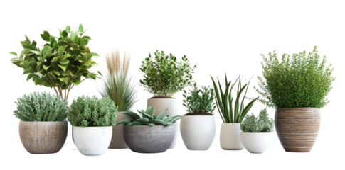 A vibrant arrangement of various potted plants showcasing greenery in a bright setting