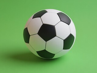 A three dimensional soccer ball rests on a green surface