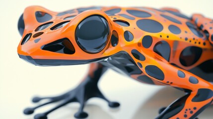 Fototapeta premium Robotic frog, close-up, white background, futuristic design