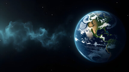 Obraz premium Planet Earth View from Space Realistic Digital Artwork Nebula Stars Cosmos