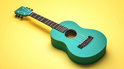 Obraz premium Teal ukulele, yellow background, music