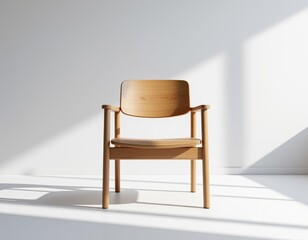 Minimalist Wooden Chair, Modern Design, Photorealistic Studio Shot, 4K Vaporwave Aesthetic, Copy Space