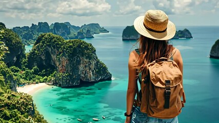 A young traveler stands at a scenic viewpoint, captivated by the stunning coastal landscape, embodying the spirit of exploration during an exciting summer getaway filled with memorable moments