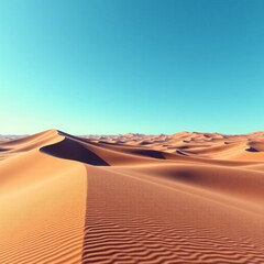 Naklejka premium vast desert sand dune landscape, photorealistic 8K panoramic, empty vastness, vaporwave aesthetics, for commercial use, high-resolution desert scenery, scale and emptiness emphasized