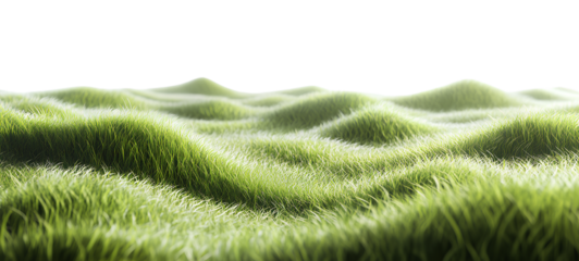 3D cartoon render of a green grass field, isolated on a white background