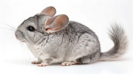 Chinchilla in full view on white studio background
