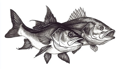 Fototapeta premium Grouper and cod fish vector illustration.