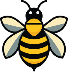 Happy bee flying near flower with honey in a cute cartoon style