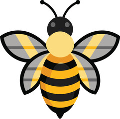 Happy cartoon bee flying with honey, cute bumblebee with wings and a smile, yellow and black insect character in nature