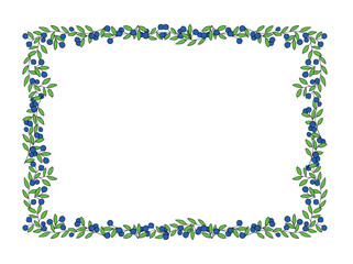 Frame of branches and blueberries. Frame of green leaves and blue berries. EPS 10. Vector illustrations