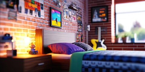 Fototapeta premium young teen's bedroom contemporary interior design empty with nobody
