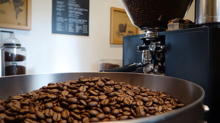 Coffee beans and equipment banner vector illustration. It s coffee time. Organic coffee. Always fresh and natural. Barista equipment such as espresso,coffee beans coffee pot.
