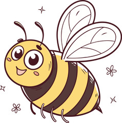 A cartoon bee flying happily